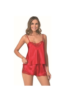 Primoda Kırmızı Saten Kumaş Askılı Babydoll Şort Takımı Kırmızı Primoda Kırmızı Saten Kumaş Askılı Babydoll Şort Takımı Kırmızı