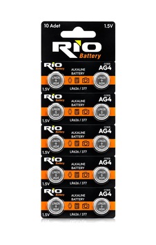 Rio Battery Ag4 Lr626/377 Alkalin Düğme Pil 1.5v 10'lu Kart Rio Battery Ag4 Lr626/377 Alkalin Düğme Pil 1.5v 10'lu Kart