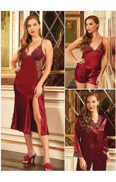 Carmella Çeyiz 6 Lı İpek Saten 1030 Sabahlık Gecelik Takım Bordo Carmella Çeyiz 6 Lı İpek Saten 1030 Sabahlık Gecelik Takım Bordo