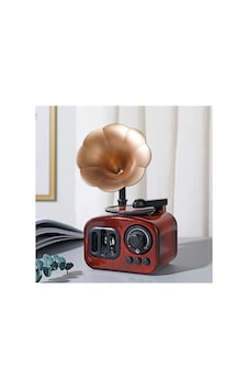 Gramofon Müzik Kutusu Eski Radyo Görünümlü Kurmalı Dönen Plak Vip Dekoratif