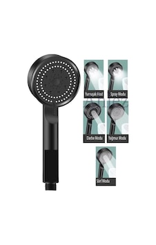 Ahlez Maxima Turbo Fan 5 Fonksiyonlu Duş Başlığı Siyah