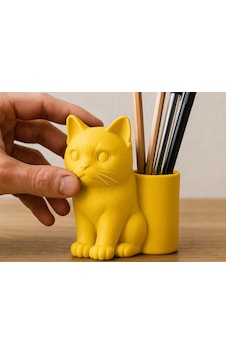 3d Baskı Kedi Figürlü Kalemlik - Masaüstü Organizer - Sarı 3d Baskı Kedi Figürlü Kalemlik - Masaüstü Organizer - Sarı