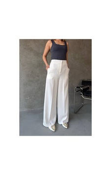 Arba Pantalon Beyaz Krep Kumaş Dökümlü Beyaz Beyaz