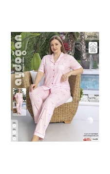 Aydoğan Kadın %100 Pamuk Önden Düğmeli Büyük Beden Pembe Kısa Kollu Düz Paça Pijama Takımı -8303 Aydoğan Kadın %100 Pamuk Önden Düğmeli Büyük Beden Pembe Kısa Kollu Düz Paça Pijama Takımı -8303