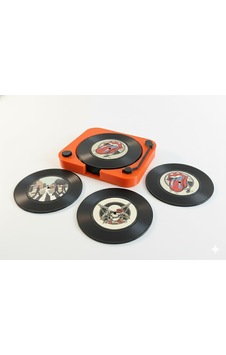 Retro Plak Bardak Altlığı Ve Magnet Seti Çok Renkli Retro Plak Bardak Altlığı Ve Magnet Seti Çok Renkli