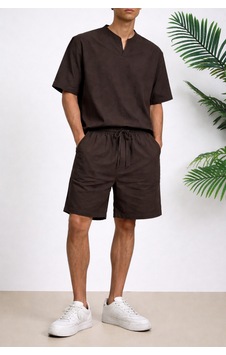 Erkek Oversize Şort Takım V Yaka Yırtmaçlı Tişört Rahat Kesim Yazlık Takım Kahverengi Kahverengi Erkek Oversize Şort Takım V Yaka Yırtmaçlı Tişört Rahat Kesim Yazlık Takım Kahverengi Kahverengi