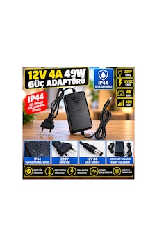 12v 4a 48w Ip44 Suya Dayanıklı Güç Adaptörü 220v Giriş 12 Volt Dc Çıkış Fişli Trafo Led Şerit Kamera Aydınlatma Adaptörü Siyah - 939329188
