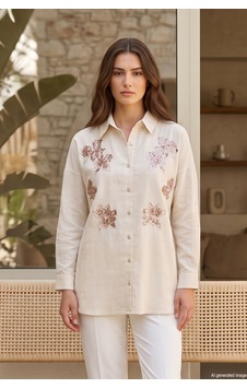 Lale Butik Önü Nakış İşlemeli Pul Detaylı Gömlek 17033 Bej01 Lale Butik Önü Nakış İşlemeli Pul Detaylı Gömlek 17033 Bej01