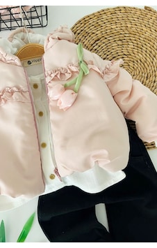 Minigimin Cicileri Fırfır Lale Detaylı Kapüşonlu Şişme Montlu Kız Bebek 3 Lü Takım - Gül Kurusu Minigimin Cicileri Fırfır Lale Detaylı Kapüşonlu Şişme Montlu Kız Bebek 3 Lü Takım - Gül Kurusu