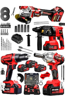 Dragro Alman DRG-999VF 20 AH 4'lü Set Akülü Şarjlı Vidalama + Somun Sökme + Taşlama + Kırıcı Delici Set K Dragro Alman DRG-999VF 20 AH 4'lü Set Akülü Şarjlı Vidalama + Somun Sökme + Taşlama + Kırıcı Delici Set K