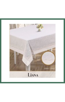 En-cag Keten Masa Örtüsü Tablecloth 160x260 Cm Dantel Yemek Masası Örtüsü Liana Model Krem Bss