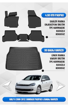 Volkswagen Golf 6 2008-2012 Uyumlu 4.5d Premium Havuzlu Oto Paspas Ve Liner Bagaj Havuzu