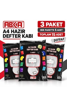 Hazır A4 Şeffaf Defter Kabı 3 Paket, Toplam 15 Adet