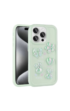 Apple iPhone Uyumlu 15 Pro Max Kılıf Kabartma Figürlü Parlak Zore Toys Silikon Kapak Açık Yeşil