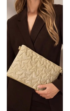 Yş Collectıon Gold Simli Yıldız Desenli Kadın El Çantası Zincir Askılı Portföy Clutch Çanta Altın Yş Collectıon Gold Simli Yıldız Desenli Kadın El Çantası Zincir Askılı Portföy Clutch Çanta Altın