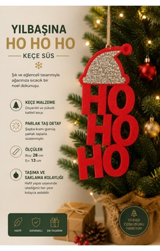 Ho Ho Ho Yılbaşı Kapı & Ağaç Süsü Kırmızı Keçe, Gümüş Taşlı Kırmızı Ho Ho Ho Yılbaşı Kapı & Ağaç Süsü Kırmızı Keçe, Gümüş Taşlı Kırmızı