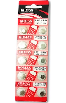Komax AG11 LR721/LR28 1.55 V Düğme Pil 10'lu Komax AG11 LR721/LR28 1.55 V Düğme Pil 10'lu