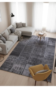 Artloop Jazz Patchwork Desenli Dokuma Taban Dekoratif Siyah Halı Al 81