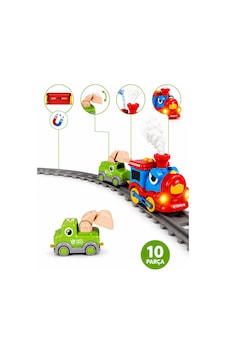 Buhar Çıkaran Işıklı Ve Sesli Şantiye Tren Seti - 10 Parça Manyetik Bağlantılı Eğitici Oyuncak İş Makineleri