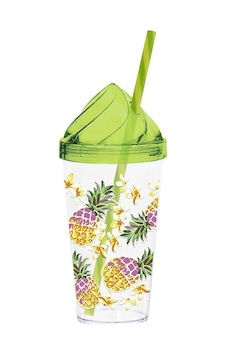 660 Cc Kristal Kapaklı Renkli Ananas Desenli Pipetli Bardak 660 Cc Kristal Kapaklı Renkli Ananas Desenli Pipetli Bardak