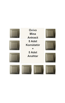 Ovivo Mina Antrasit 5 Adet Komütatör + 5 Adet Anahtar Ovivo Mina Antrasit 5 Adet Komütatör + 5 Adet Anahtar