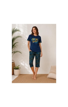 Pijamask Kadın Pamuklu Kısa Kollu Desenli Pijama Takımı Lacivert Pijamask Kadın Pamuklu Kısa Kollu Desenli Pijama Takımı Lacivert