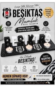 Siyah Beyaz Taraftar Temalı Dekoratif İsimlik Ve Mumluk Seti Siyah Beyaz Taraftar Temalı Dekoratif İsimlik Ve Mumluk Seti