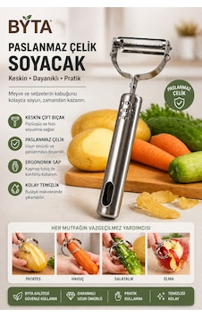 Paslanmaz Çelik Soyacak Keskin Çift Bıçaklı Profesyonel Sebze & Meyve Soyucu Gümüş