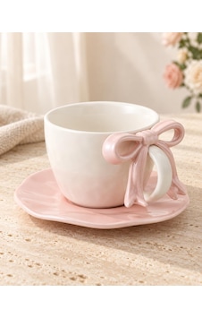Valkyrie Ribbon Serisi 2 Parça 380 Ml Pembe Fiyonklu Tabaklı Çay Kahve Kupa Fincan Seti Valkyrie Ribbon Serisi 2 Parça 380 Ml Pembe Fiyonklu Tabaklı Çay Kahve Kupa Fincan Seti