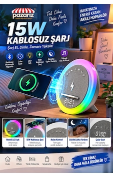 Taşınabilir Çalar Saat Bluetooth Hoparlör 15w Kablosuz Şarj Led Işık, Beyaz Gürültü Uyku Yardımı, Müzik Çalar, Dijital Alarm Saat, Rgb Gece Lambası Taşınabilir Çalar Saat Bluetooth Hoparlör 15w Kablosuz Şarj Led Işık, Beyaz Gürültü Uyku Yardımı, Müzik Çalar, Dijital Alarm Saat, Rgb Gece Lambası