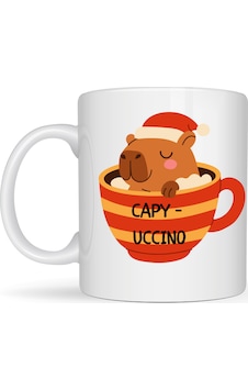 Capyccino Kapibara Tasarımlı Kupa Model 219 Yılbaşı Temalı Baskılı Seramik Kahve Kupası Çok Renkli Capyccino Kapibara Tasarımlı Kupa Model 219 Yılbaşı Temalı Baskılı Seramik Kahve Kupası Çok Renkli
