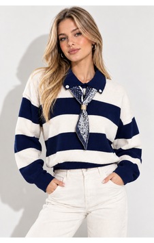Ribana Classic Kadın Polo Yaka Çizgili Uzun Kollu Triko Kazak A2g2 Lacivert-aw18 Ribana Classic Kadın Polo Yaka Çizgili Uzun Kollu Triko Kazak A2g2 Lacivert-aw18