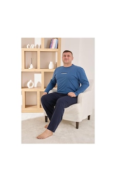 Pijamoni Erkek Battal Bisiklet Yaka Penye Uzun Kol Pijama Takımı 6700/7 - 1 Adet Mavi