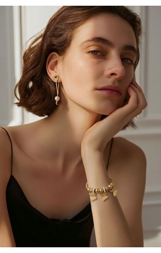 Kadın Çelik Gold Charm Bileklik - Üçlü Kelebek Figürlü Ve Taşlı İtalyan Zincir Bileklik