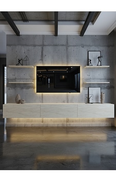 Resital Duvara Monte Ledli 270 Cm Tv Ünitesi Duvar Raflı - Ll6036 Traverten Resital Duvara Monte Ledli 270 Cm Tv Ünitesi Duvar Raflı - Ll6036 Traverten