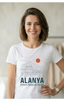 Baranışık Alanya Kale Silüeti Baskılı %100 Pamuk Unisex Tişört Beyaz Baranışık Alanya Kale Silüeti Baskılı %100 Pamuk Unisex Tişört Beyaz