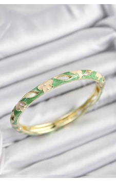Mineli Pirinç Yeşil Ve Krem Çiçek Motifli Gold Renk Kadın Kelepçe Çok Renkli Mineli Pirinç Yeşil Ve Krem Çiçek Motifli Gold Renk Kadın Kelepçe Çok Renkli