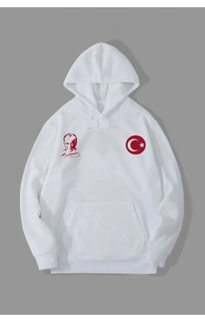 Etiler Collection 10 Kasıma Özel Üç İplik Kapşonlu Baskılı Sweatshirt - Beyaz