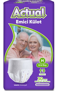 Actual Yetişkin Emici Külot Hasta Bezi Medium 30'lu M Actual Yetişkin Emici Külot Hasta Bezi Medium 30'lu M