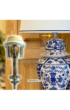 Marketcik Çini Seramik Vazo Abajur Masa Lambası Aydınlatma Sistemi Krom E27 Duy Marketcik Çini Seramik Vazo Abajur Masa Lambası Aydınlatma Sistemi Krom E27 Duy