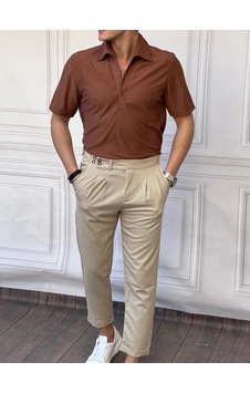 Modefendi Kayık Yaka Balıksırtı Desen Kısa Kollu Tshırt Kahverengi Modefendi Kayık Yaka Balıksırtı Desen Kısa Kollu Tshırt Kahverengi