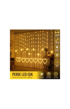 3 Metre 8 Modlu Kalp Perde Led Işık - Sarı Sıcak Beyaz Işı 3 Metre 8 Modlu Kalp Perde Led Işık - Sarı Sıcak Beyaz Işı