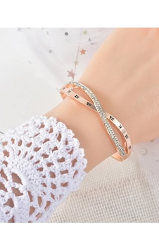 Murayshine Taşlı Romen Rakamlı Modern Çelik Bileklikler Gold Murayshine Taşlı Romen Rakamlı Modern Çelik Bileklikler Gold