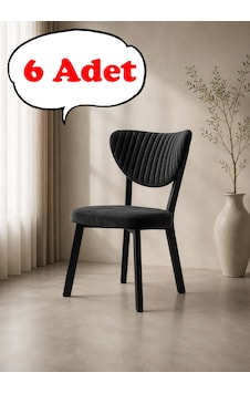 Teknor 6 Adet Elma Sandalye Modern Kadife Kapitone Sırtlı Mutfak Yemek Odası Balkon Kafe Sandalyesi 85 Cm Siyah