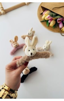 Miniğimin Cicileri Tavşan Figürlü Kız Çocuk Peluş Mandal Toka - Kahverengi
