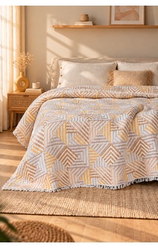 Geometrik %100 Pamuklu Müslin Yatak Örtüsü Pike , Premium Püsküllü Çift Taraflı 220x240 Sarı Geometrik %100 Pamuklu Müslin Yatak Örtüsü Pike , Premium Püsküllü Çift Taraflı 220x240 Sarı