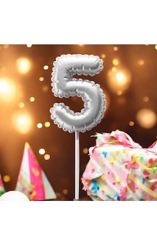 Gümüş Doğum Günü Balon Şeklinde Mum Pasta Mumu 5 Numara