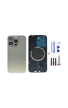 Apple Uyumlu iPhone 15 Pro Titanyum Gri Full Nfc Ve Demirli Arka Cam Kapak Pil Kapağı Tamir Set B7000 Set Gri