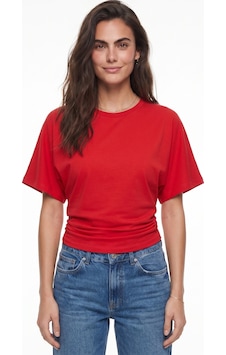 Onloox Kadın Kırmızı Kırmızı Pamuklu Bisiklet Yaka Yarasa Kol Rahat Kalıp Yanı Büzgülü Gizli Fermuarlı T-shirt Onloox Kadın Kırmızı Kırmızı Pamuklu Bisiklet Yaka Yarasa Kol Rahat Kalıp Yanı Büzgülü Gizli Fermuarlı T-shirt