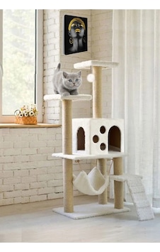 Nursoft B-10 Hamaklı Yuvalı Lüx Kedi Tırmalama Evi Beyaz Nursoft B-10 Hamaklı Yuvalı Lüx Kedi Tırmalama Evi Beyaz
